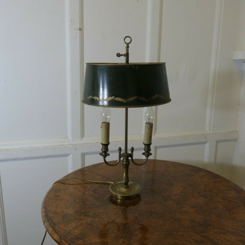 Green Toleware And Brass Twin Bouillotte Desk Lamp From France photo vinterior