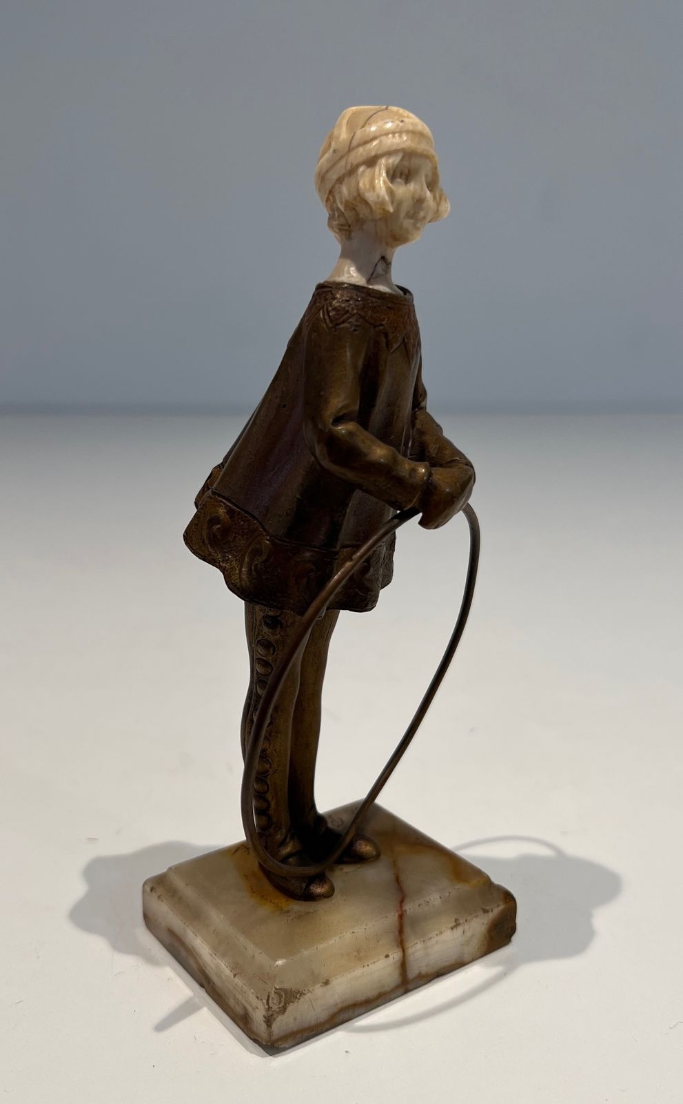 photo buy Chryselephantine Representing A Young Girl With A Hoop Signed Bertrand On Its Onyx Base