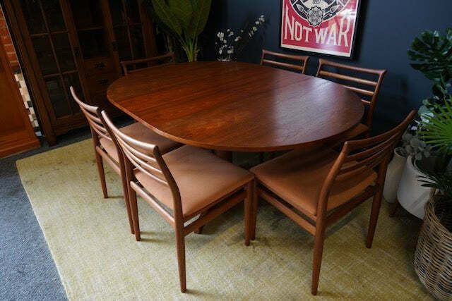 Mid Century Danish Extendable Teak Dining Table With 6 Erling Torvits Chairs photo Furniture