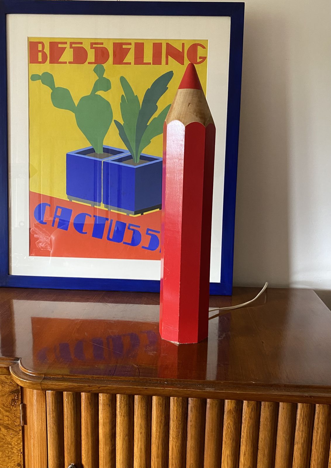 Michel Aroutcheff, Postmodern Red Pencil Table Lamp, Ed. Vilac France 1980s photo for sale