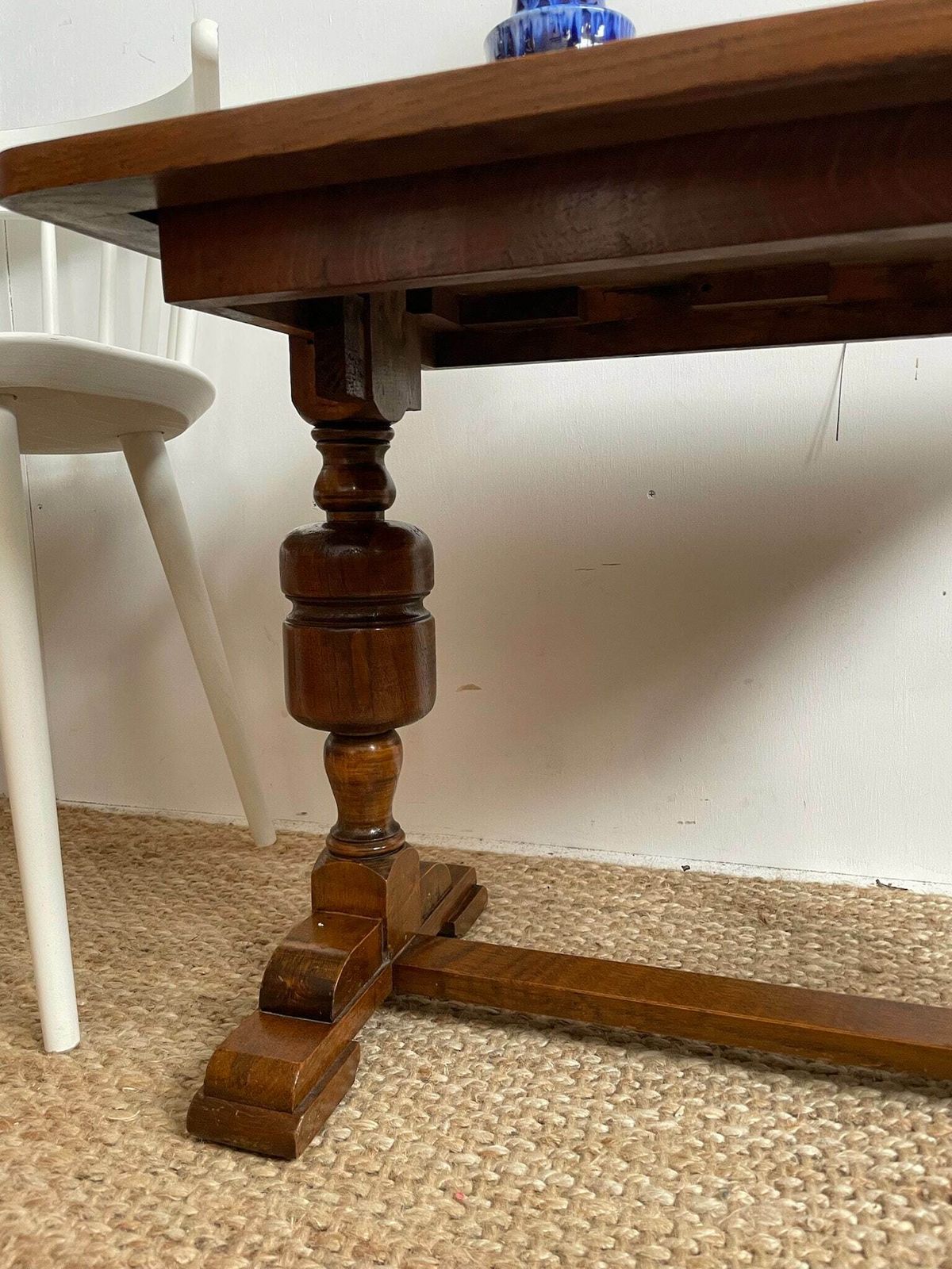 Vintage Tall Oak Hallway Chapel Side Table With Chunky Turned Wood Legs Arts And Crafts Vibe photo furniture
