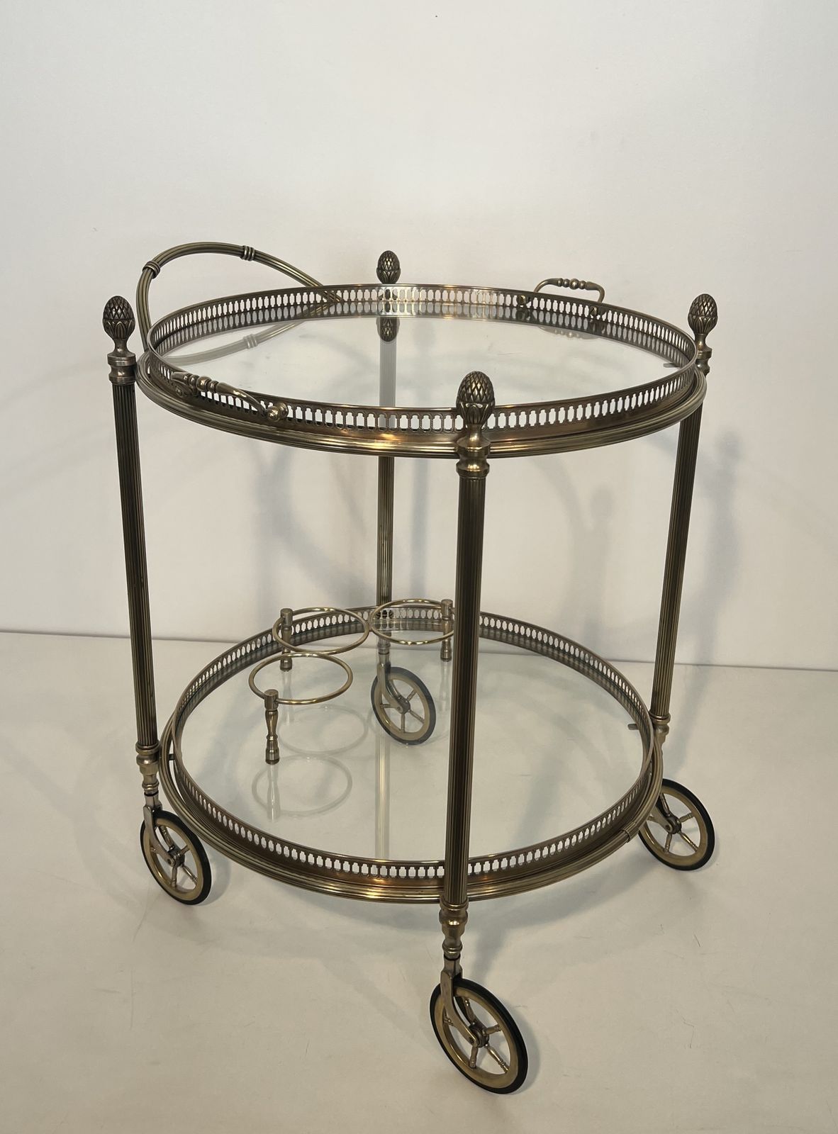 Rare Set Of 3 Round Rolling Tables In Silver Plated Brass From Maison Baguès photo Furniture
