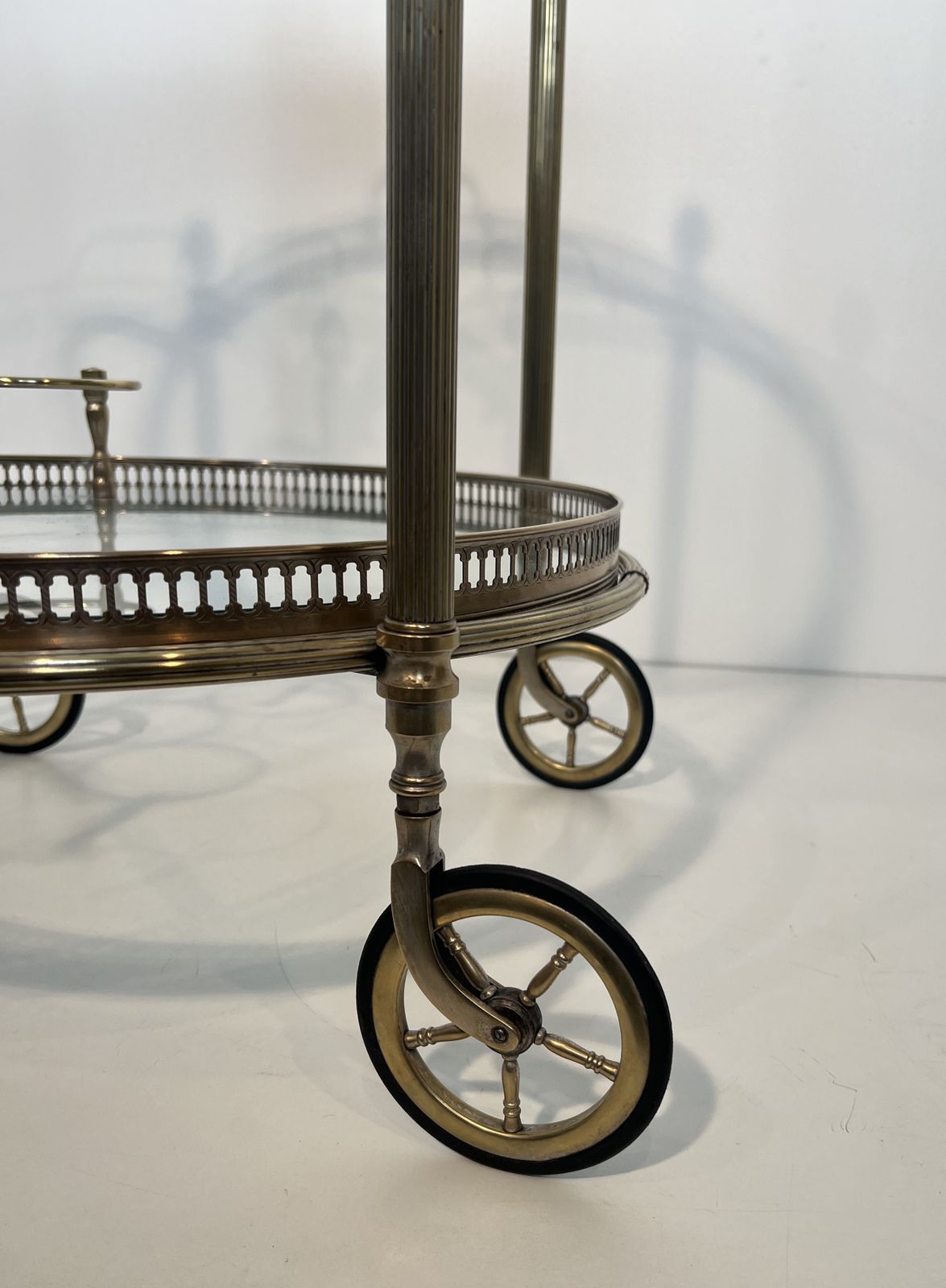 photo furniture Rare Set Of 3 Round Rolling Tables In Silver Plated Brass From Maison Baguès