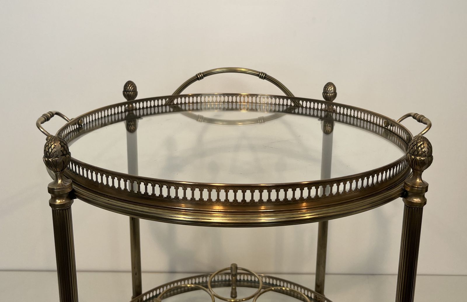 photo vinterior Rare Set Of 3 Round Rolling Tables In Silver Plated Brass From Maison Baguès