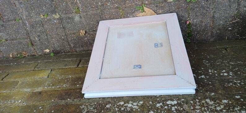 Small Ornate Painted Shabby Chic Mirror In Farrow And Ball Light Blue. Gold Highlights. photo vintage