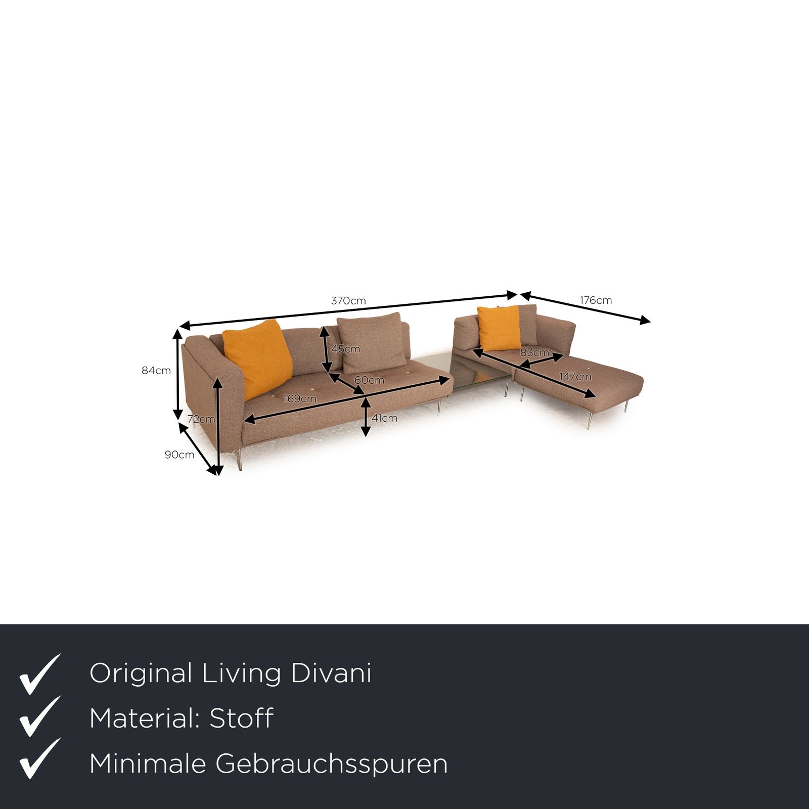 Canapé d'angle Living Divani Rod XL en tissu brun beige, récamière droite photo furniture