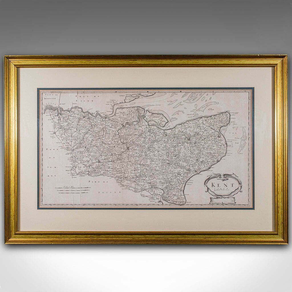 Large Antique Lithography Map Of Kent, English, Cartography, Robert Morden, 1700 photo furniture