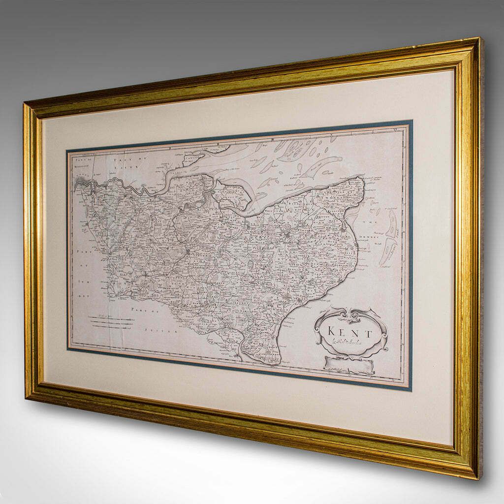 Large Antique Lithography Map Of Kent, English, Cartography, Robert Morden, 1700 photo for sale