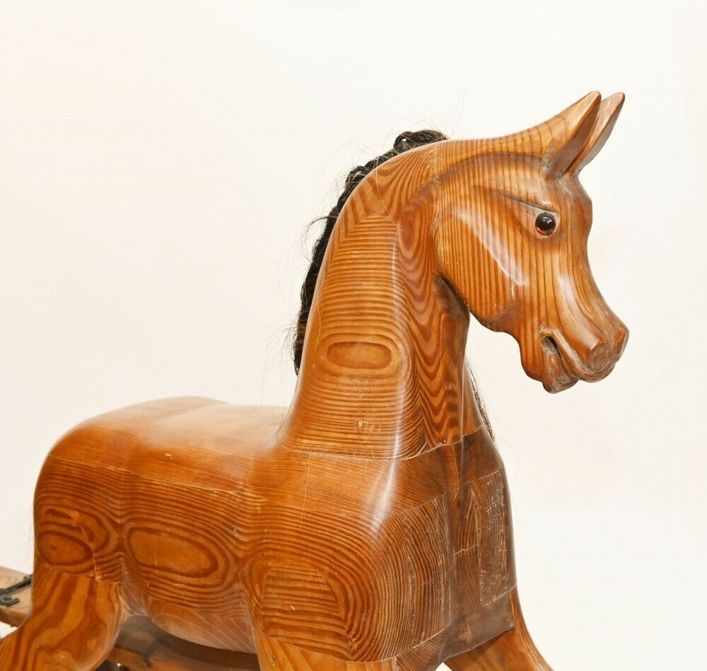 Antique Rocking Horse Carved Wood 1930 Childrens Toys photo furniture