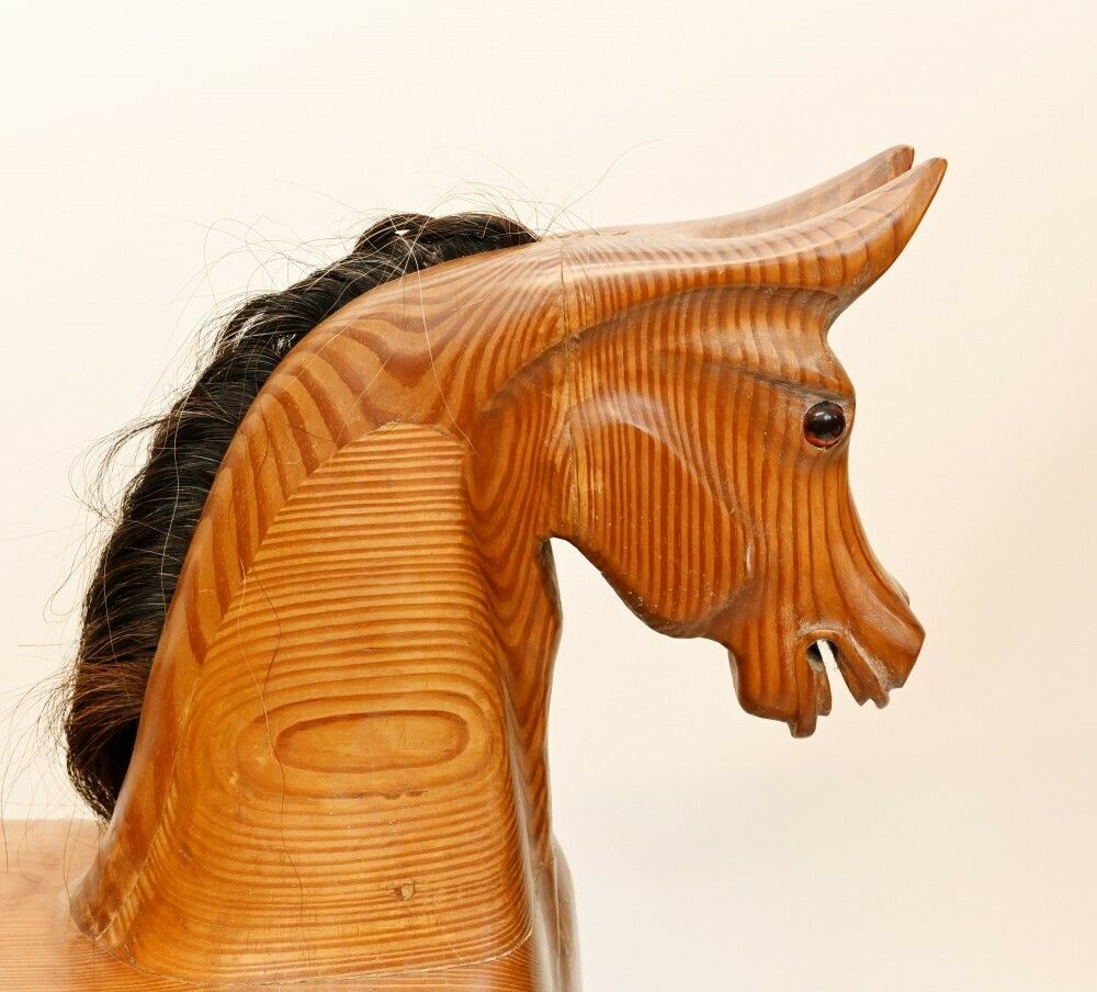 Antique Rocking Horse Carved Wood 1930 Childrens Toys photo vintage