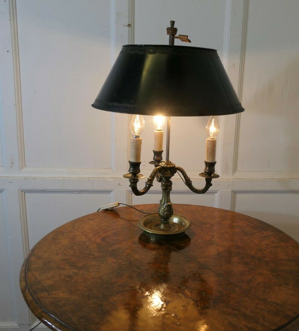 Green Toleware And Brass Triple Bouillotte Desk Lamp From France photo furniture