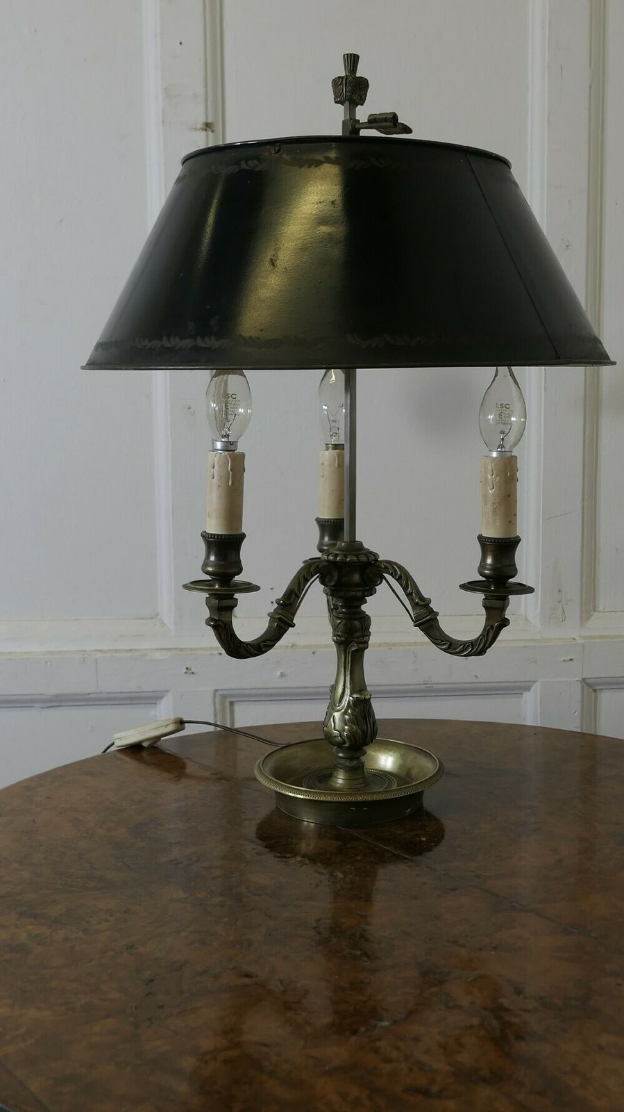 Green Toleware And Brass Triple Bouillotte Desk Lamp From France photo 960.0