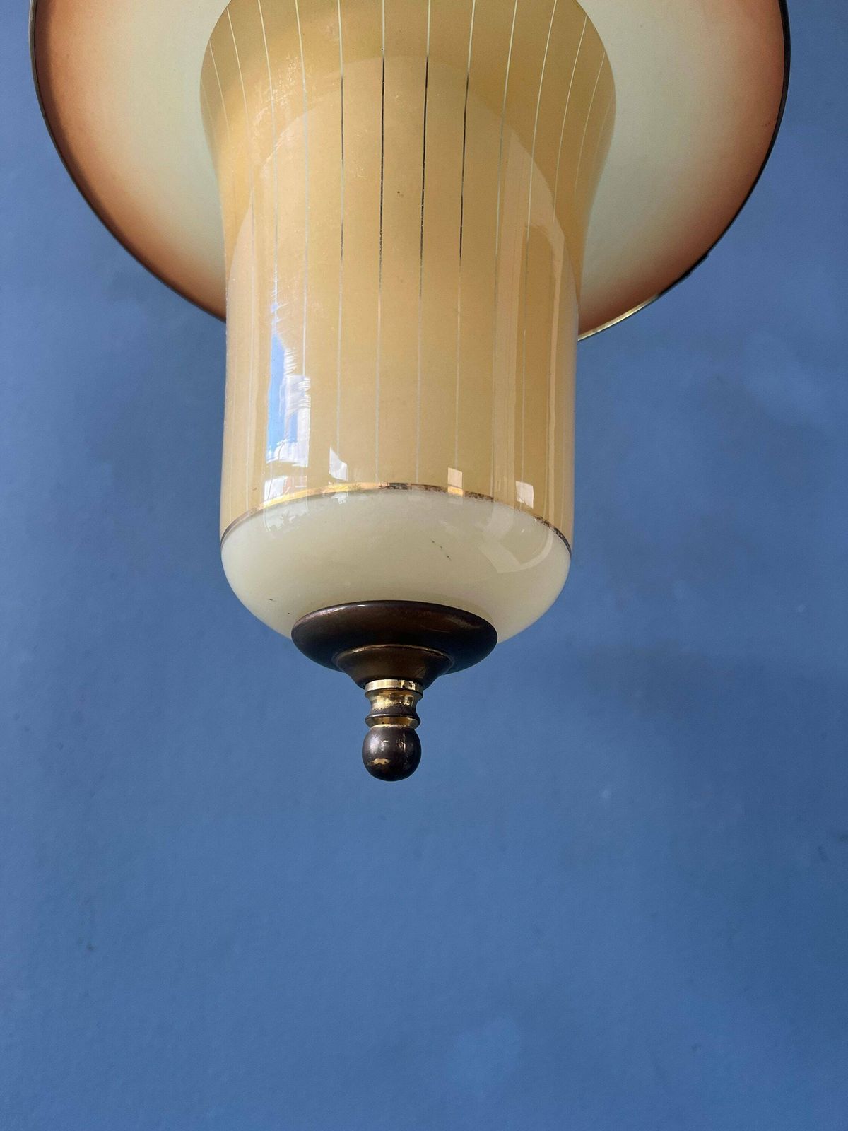 photo for sale Vintage 50s Glass And Brass Lantern Pendant Lamp