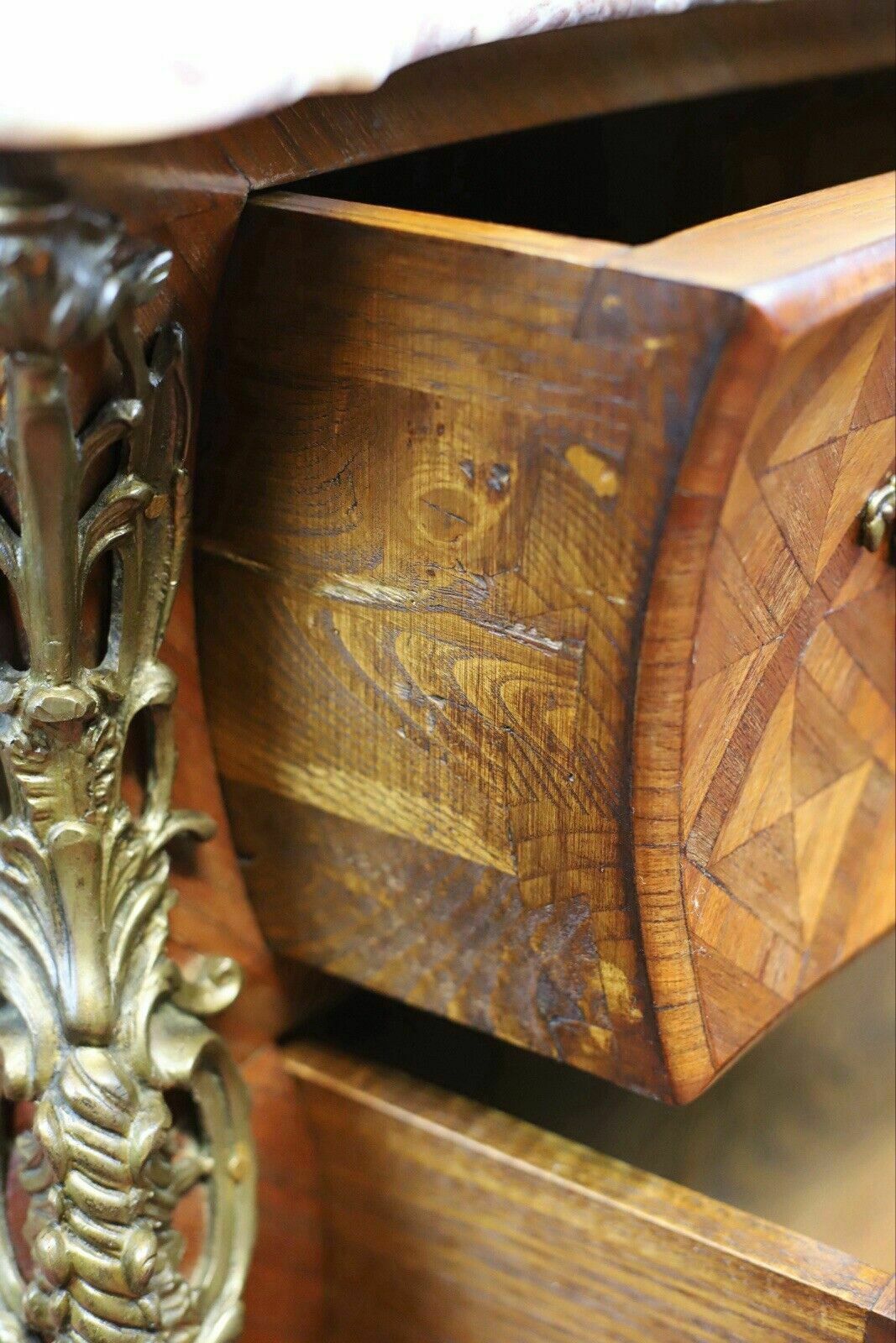 Stunning French Kingwood Parquetry Veneered Three Drawer Commode photo vintage