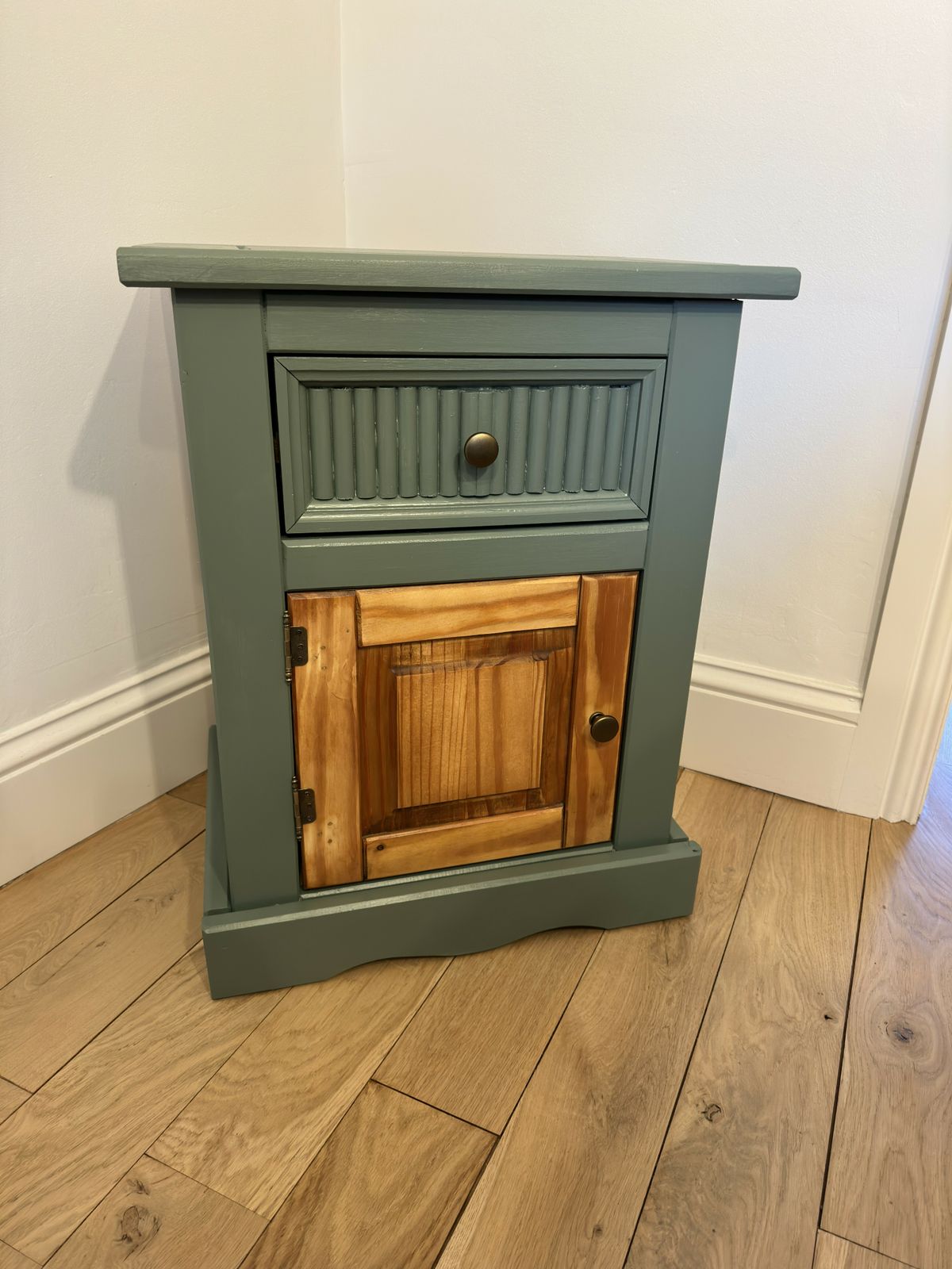 Hand Painted Upcycled Bedside Cabinet   Solid Wood In Green Smoke By Farrow And Ball photo furniture