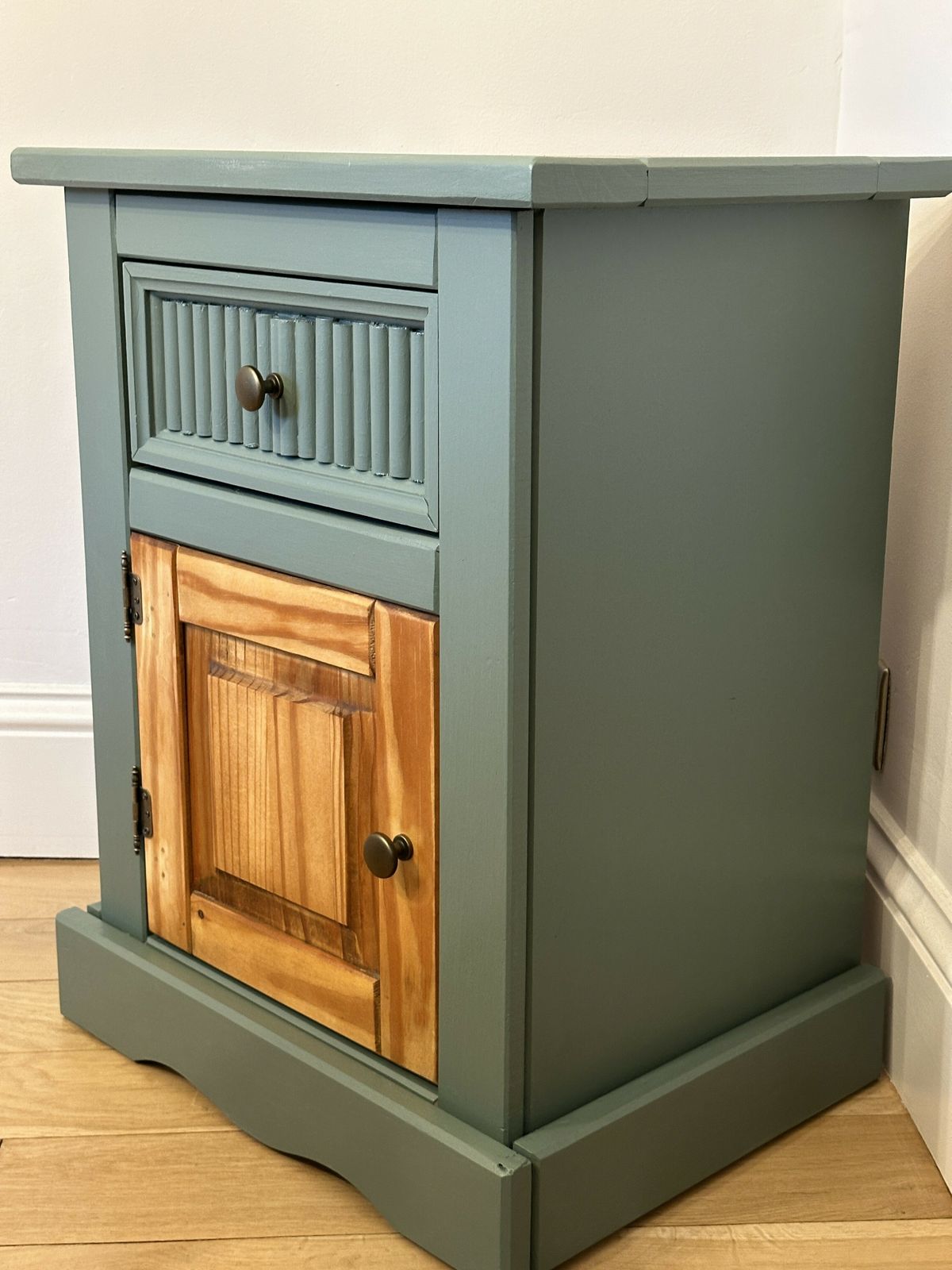 Hand Painted Upcycled Bedside Cabinet   Solid Wood In Green Smoke By Farrow And Ball photo Furniture