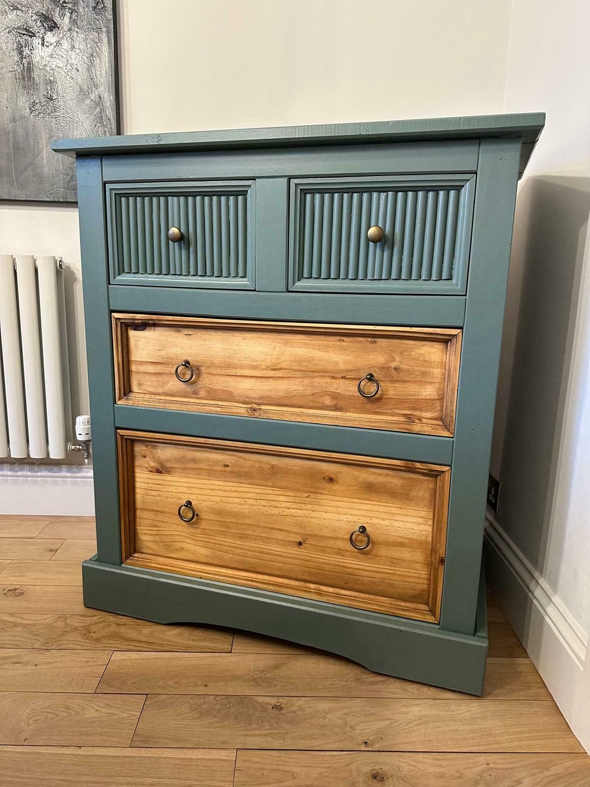 Hand Painted Upcycled Chest Of Drawers   Solid Wood In Green Smoke By Farrow & Ball photo vinterior