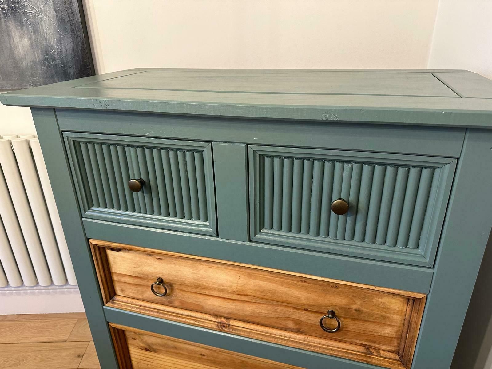 Hand Painted Upcycled Chest Of Drawers   Solid Wood In Green Smoke By Farrow & Ball photo vintage