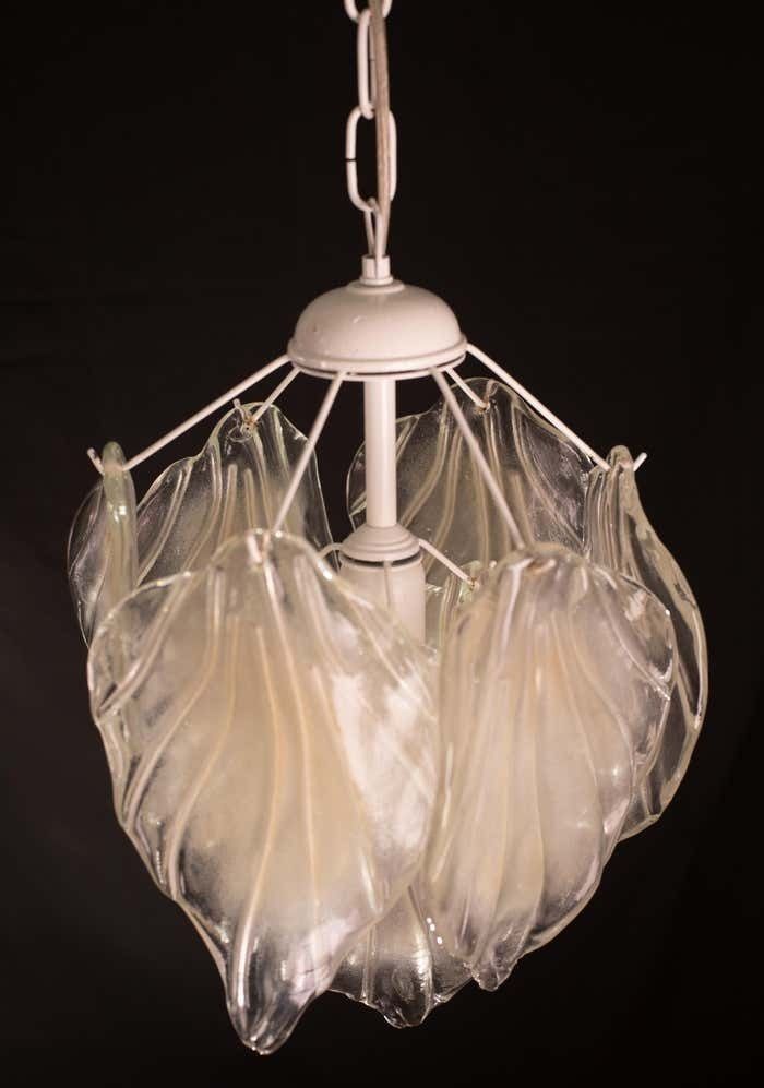 Vintage Murano Chandelier With Leaves Of Transparent And Opaqque Highlights photo vintage