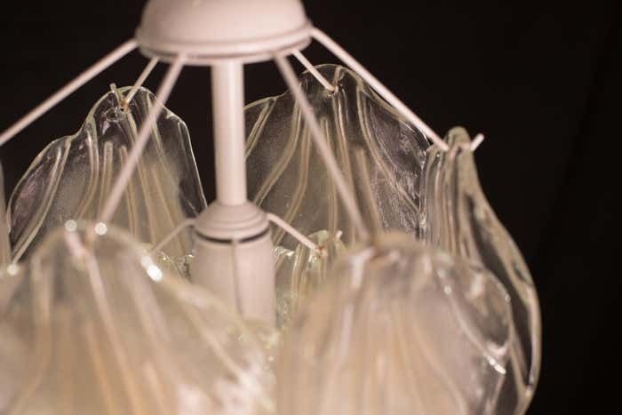 photo for sale Vintage Murano Chandelier With Leaves Of Transparent And Opaqque Highlights
