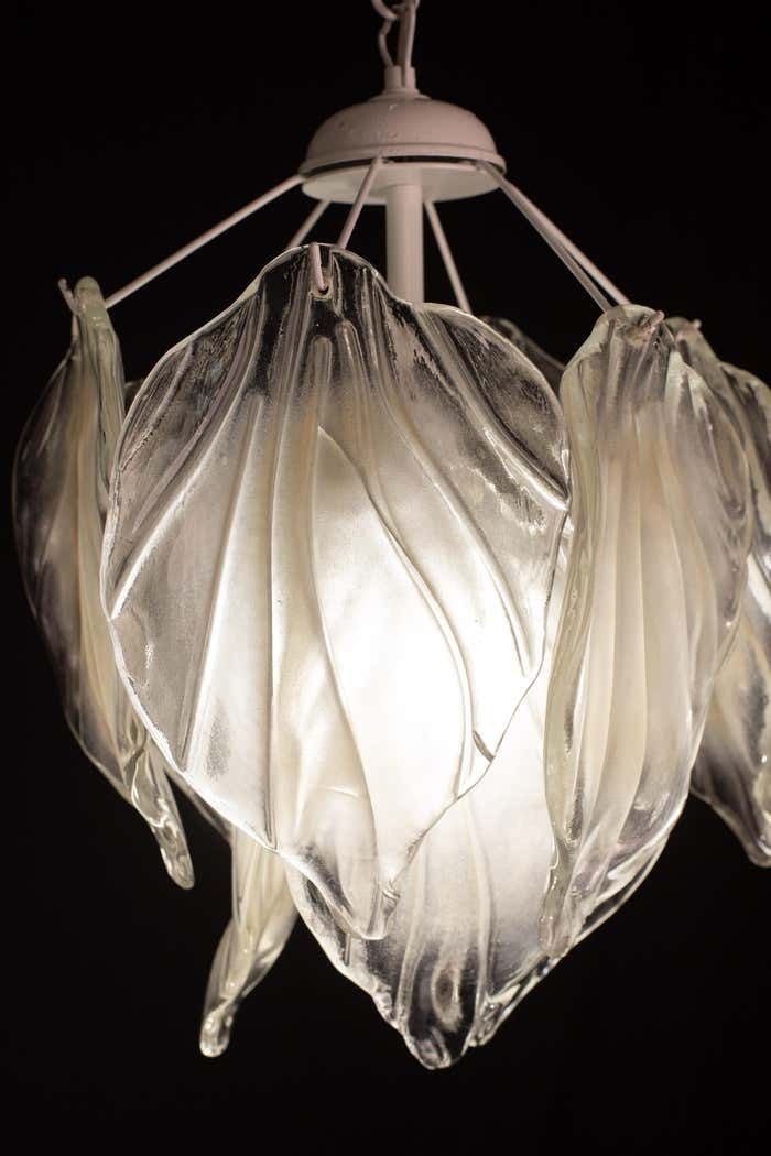 864.0 Vintage Murano Chandelier With Leaves Of Transparent And Opaqque Highlights photo