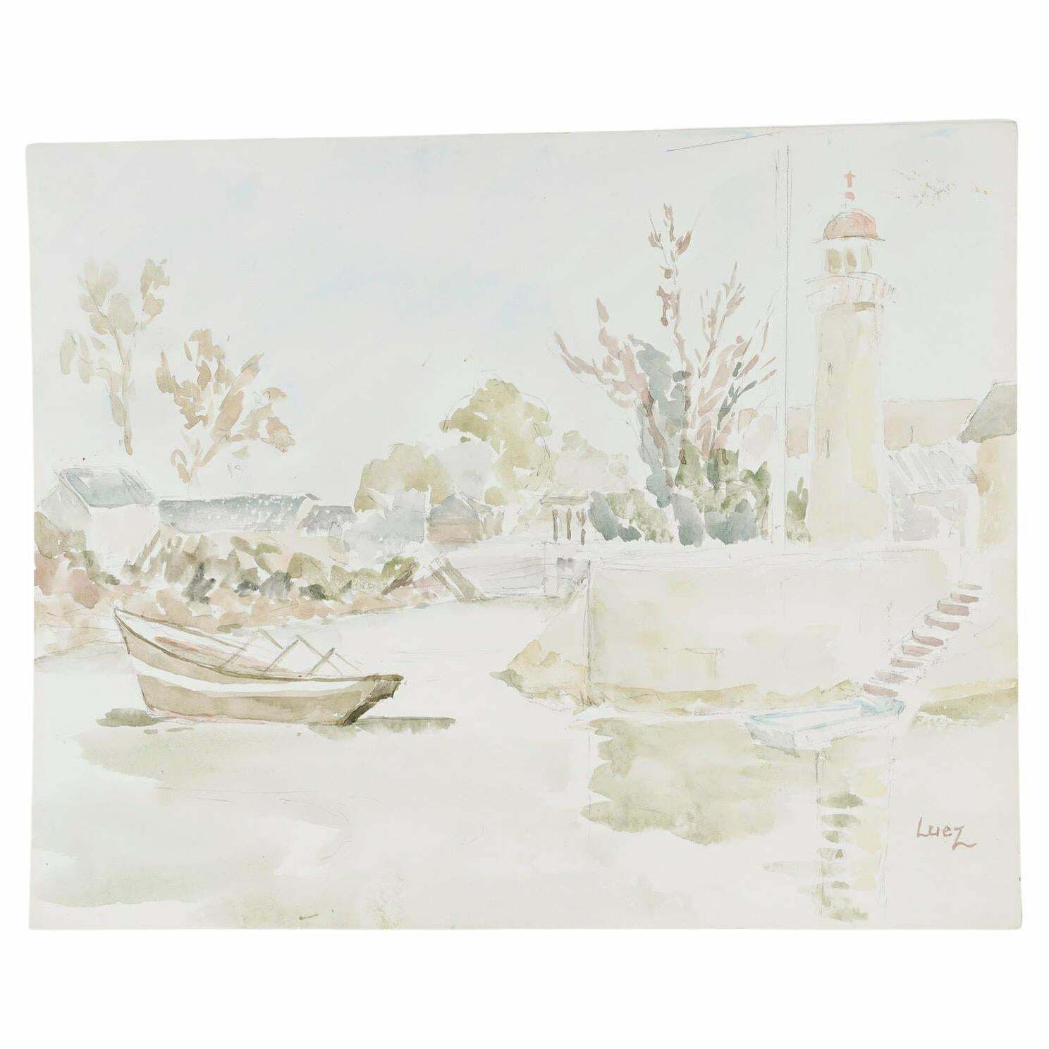 Watercolour On Paper By Evelyne Luez, 20th Century.