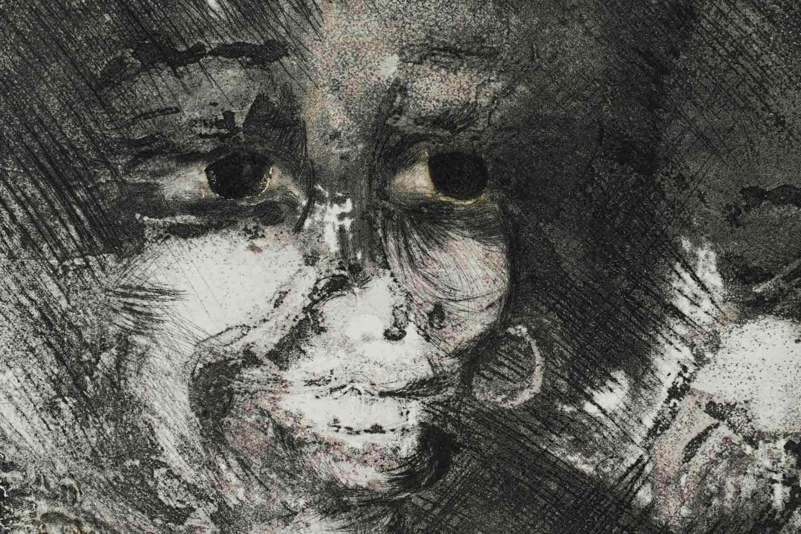 Drawing On Paper Representing African Faces Done In Black Ink, 20th Century. photo furniture