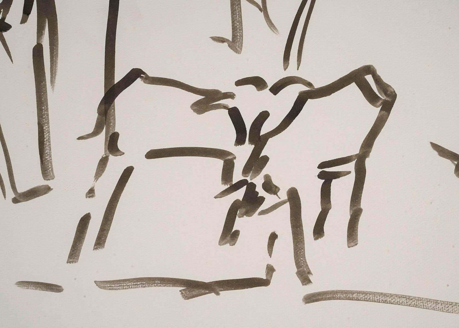 Wash Drawing By Artist Evelyne Luez On Paper, 20th Century. photo furniture