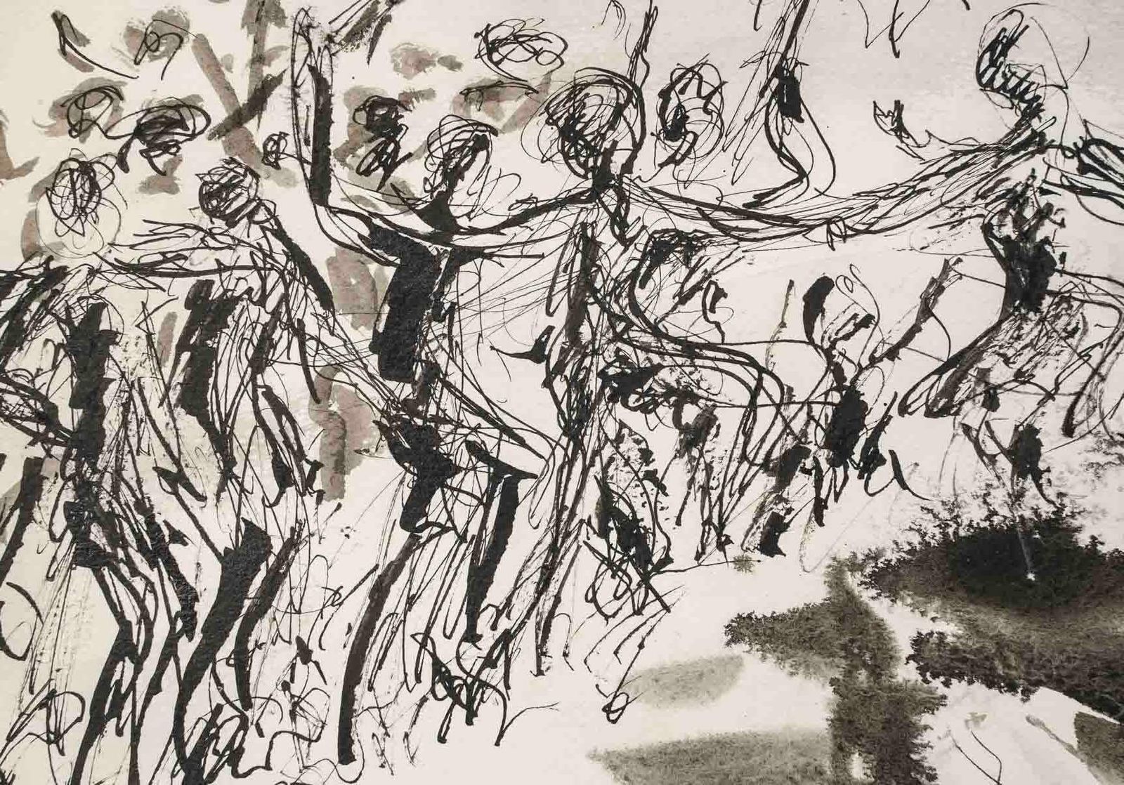 Drawing On Paper In Ink, The Battle, 20th Century. photo Art