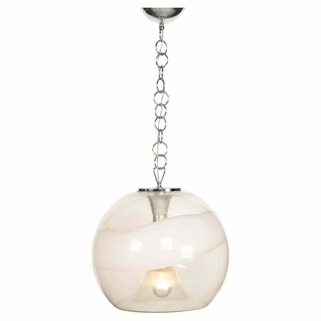 20th Century Italian White & Clear Murano Glass Pendant Lamp C.1970