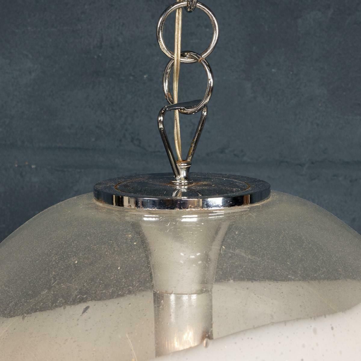 photo buy 20th Century Italian White & Clear Murano Glass Pendant Lamp C.1970