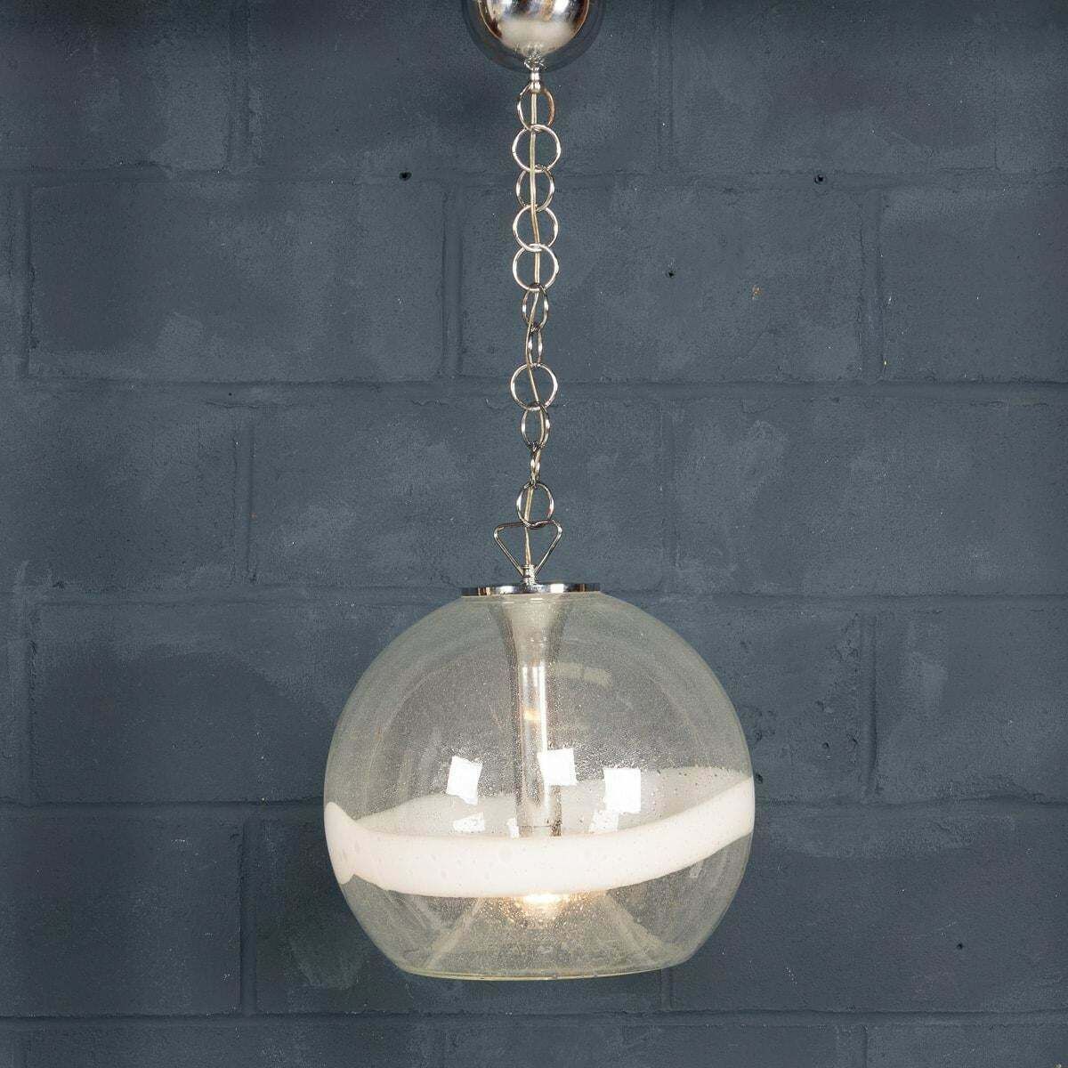 20th Century Italian White & Clear Murano Glass Pendant Lamp C.1970 photo furniture