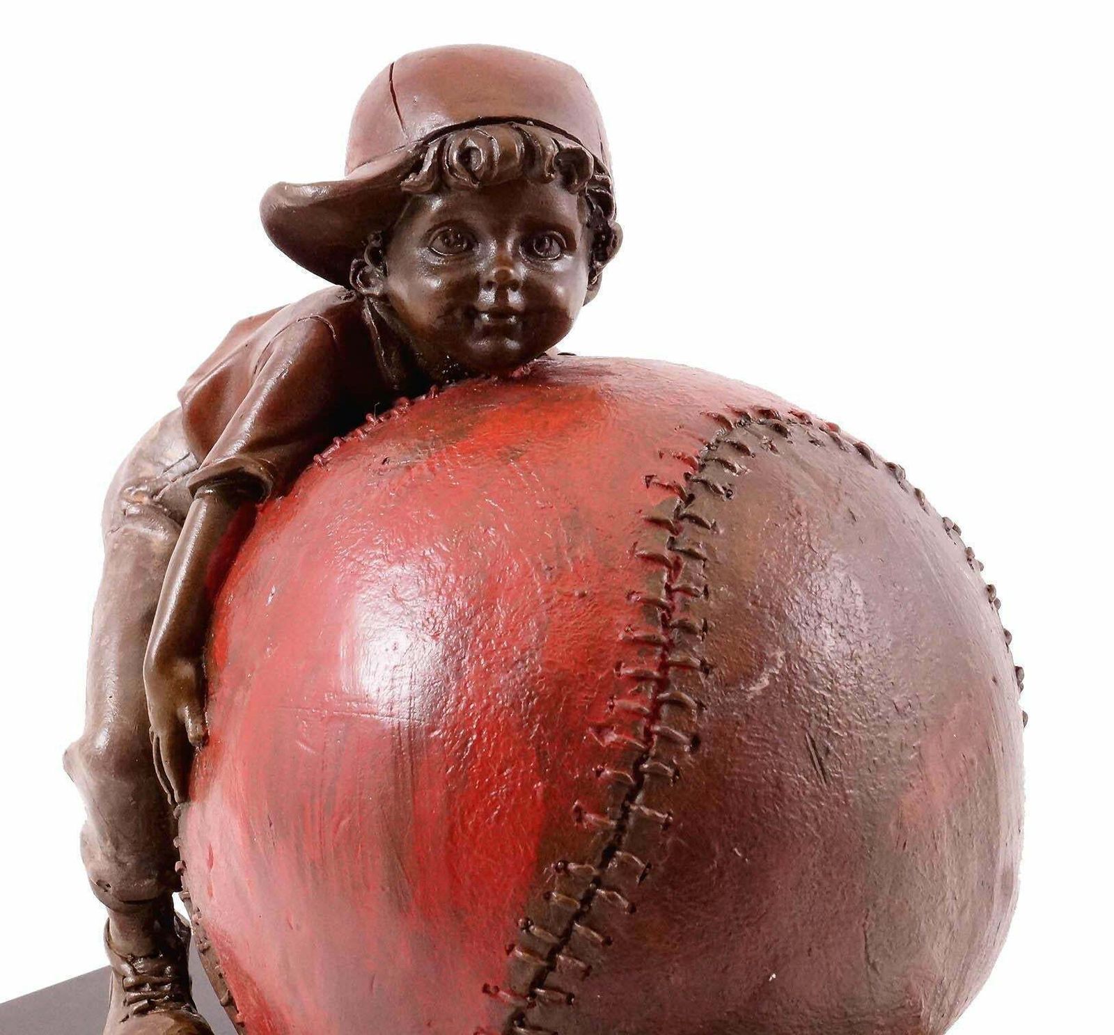 Bronze Sculpture Representing The Child And The Joy Of Baseball, 20th Century. photo for sale