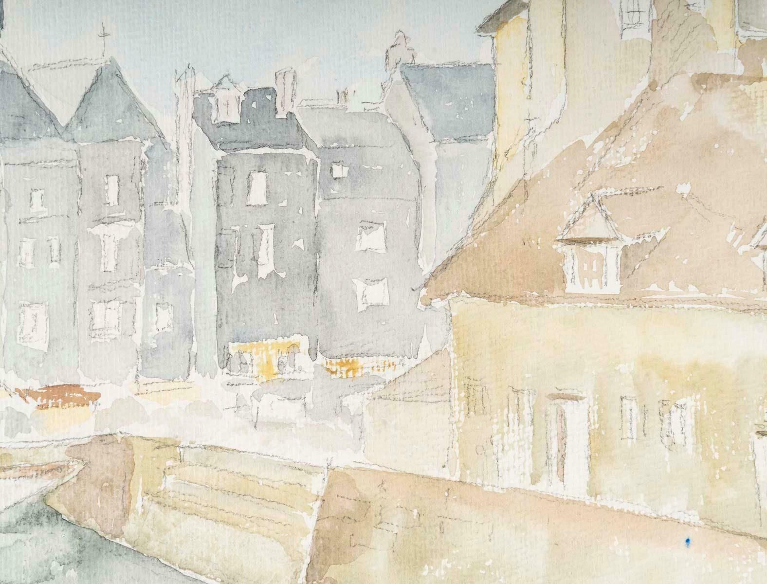 Watercolour On Paper Depicting A City And Its Canal, 1980. photo furniture