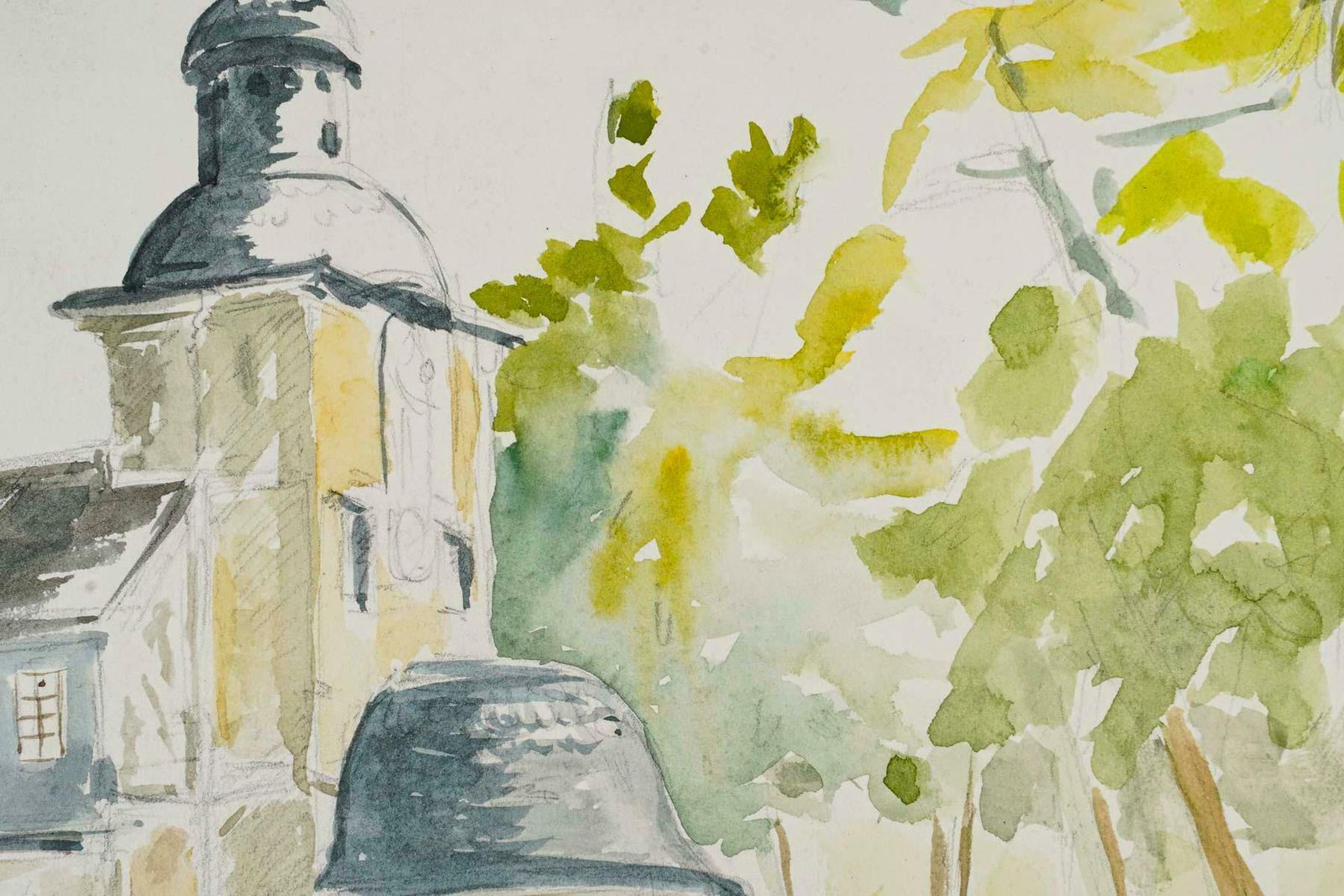 Watercolour On Paper By Evelyne Luez, 20th Century. photo furniture