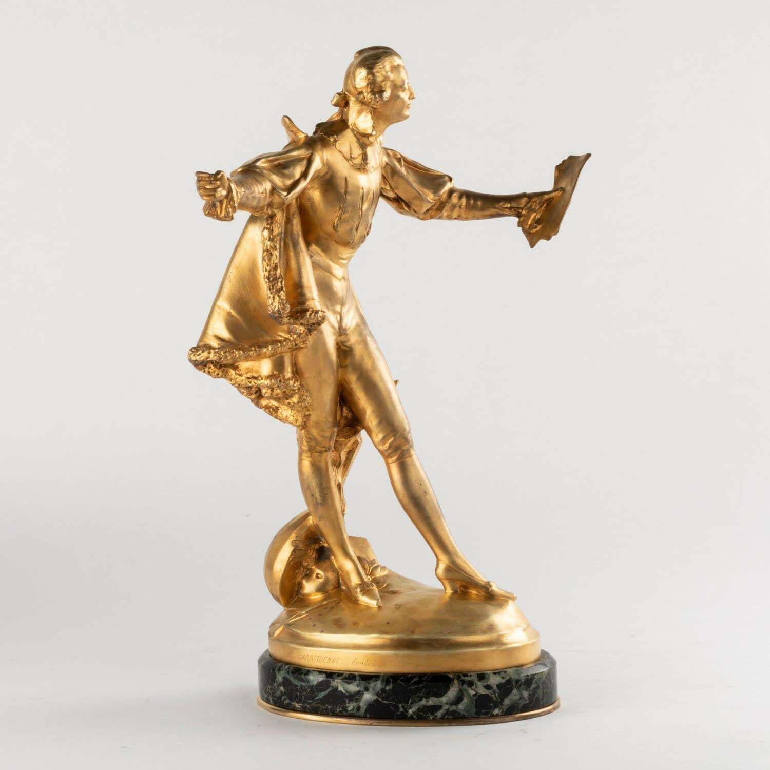 Sculpture In Gilt Bronze And Marble Base By Paul Ducuing, 19th Century. photo vintage