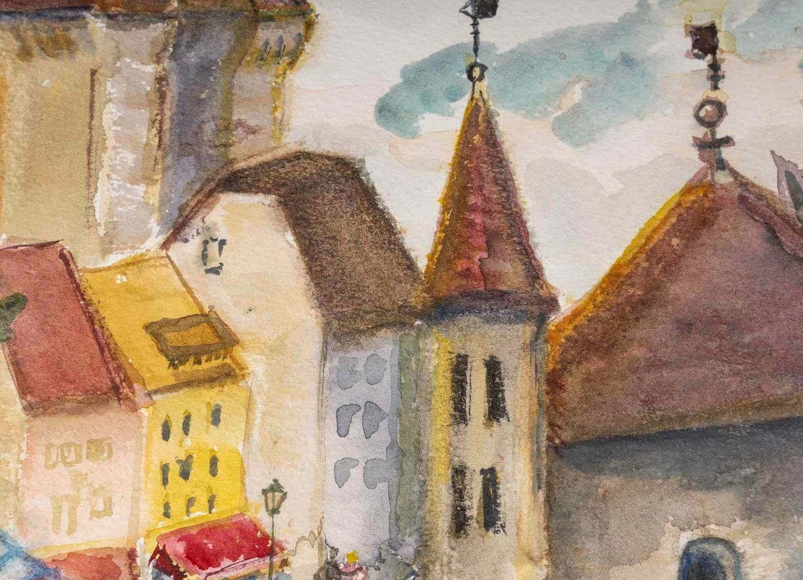 Watercolour Drawing On Paper By Evelyne Luez, 1980 90. photo for sale