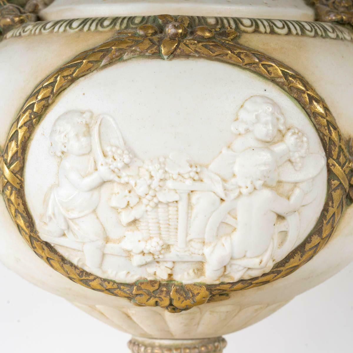Pair Of 19th Century Napoleon III Period Covered Vases In Biscuit. photo 4181.0