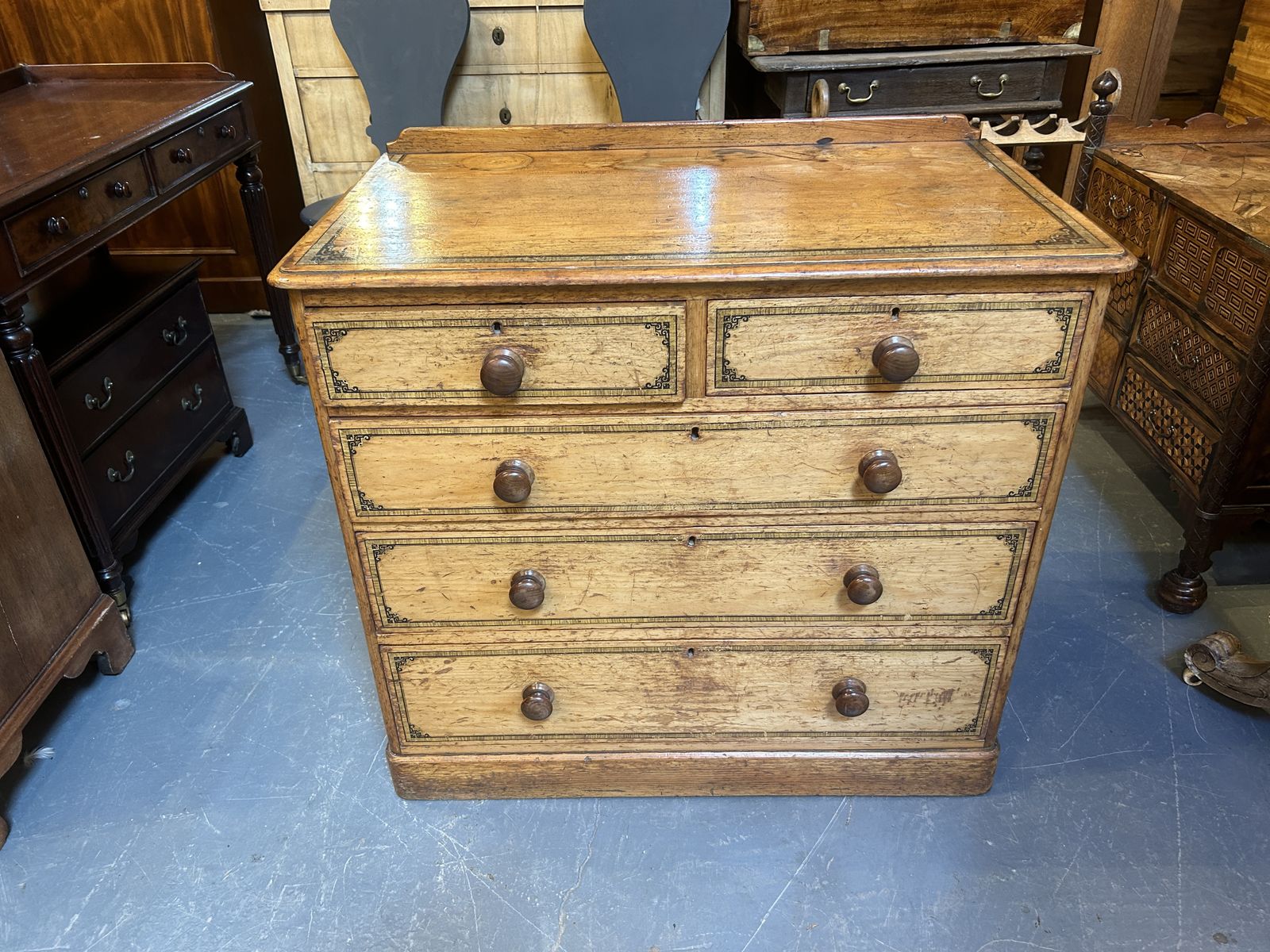 Victorian Stencilled Pine Chest Of Drawers photo buy