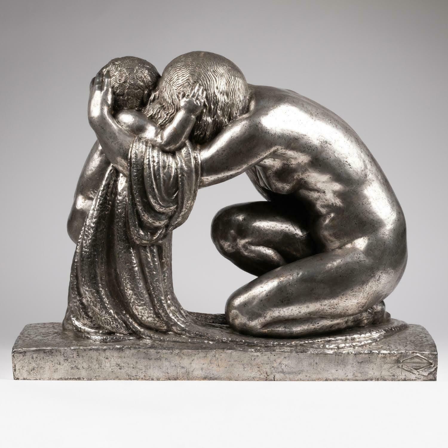 Large Silver Plated Bronze Sculpture By Pierre Traverse, Circa 1930, Art Deco. photo for sale
