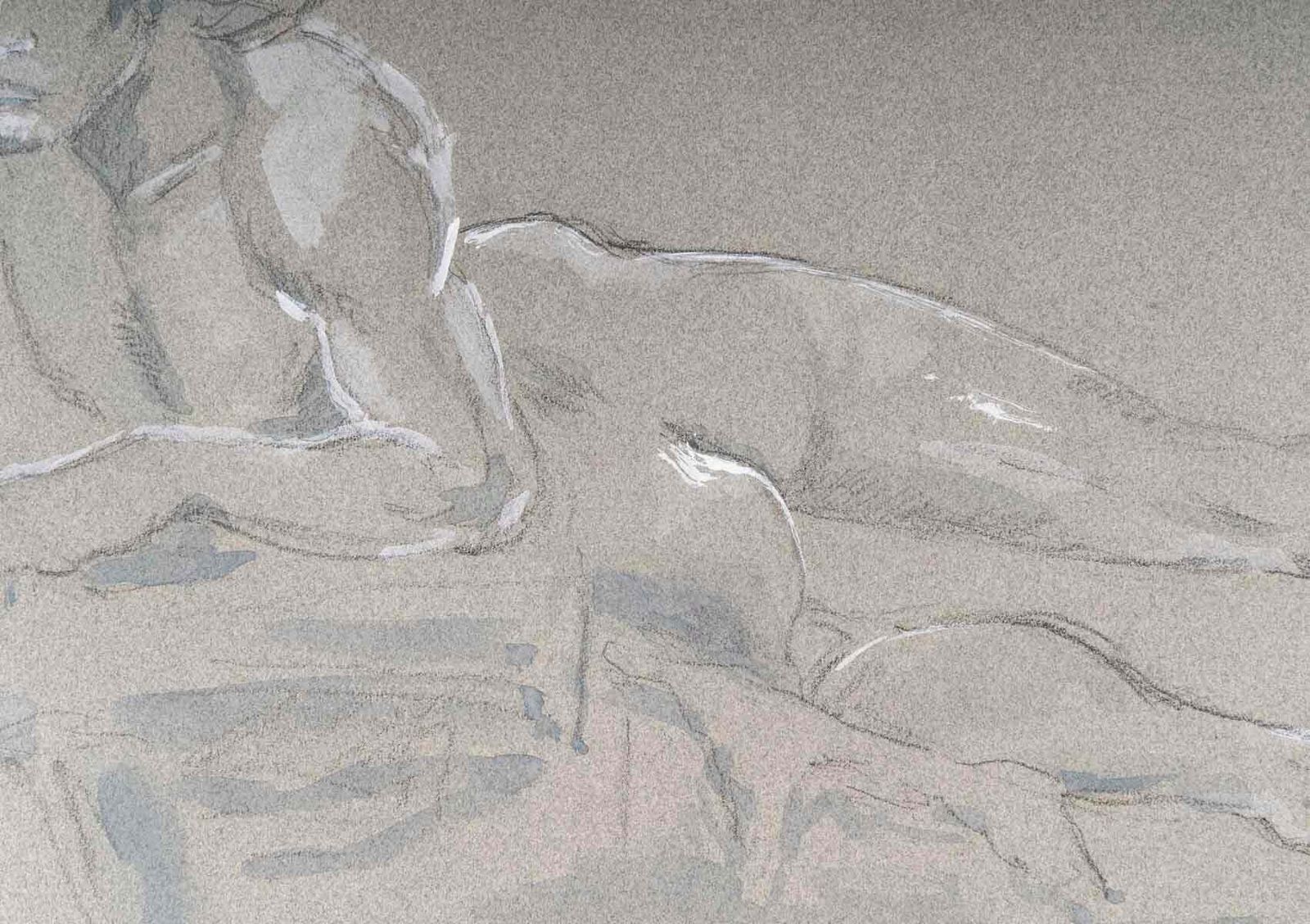 Pencil And Watercolour Drawing On Paper Of A Reclining Man, 20th Century. photo furniture