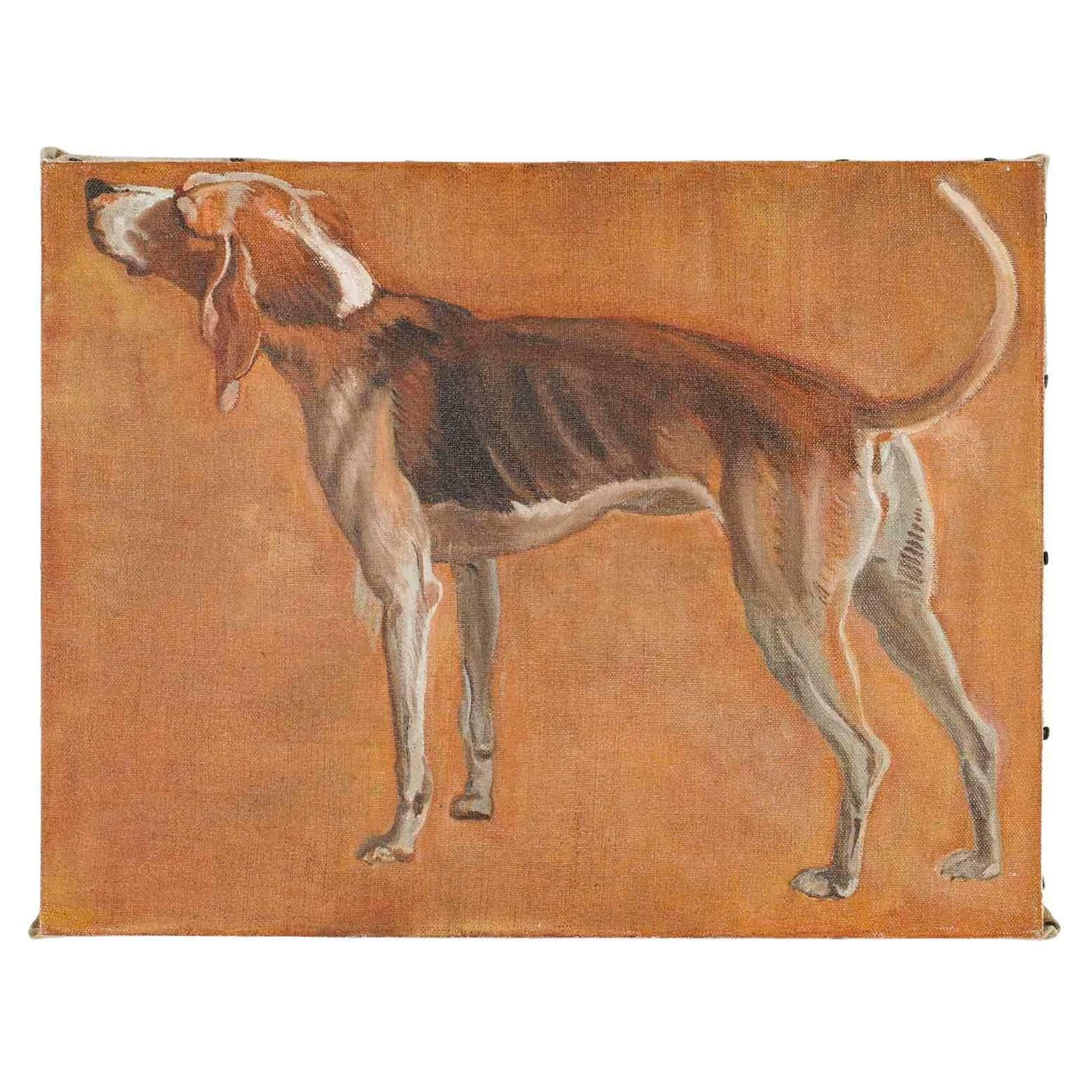 Painting, Oil On Canvas Representing A Hunting Dog, 1990.