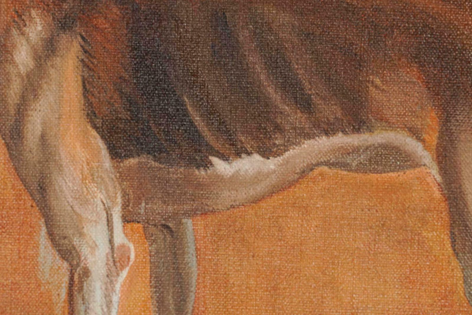 Painting, Oil On Canvas Representing A Hunting Dog, 1990. photo for sale