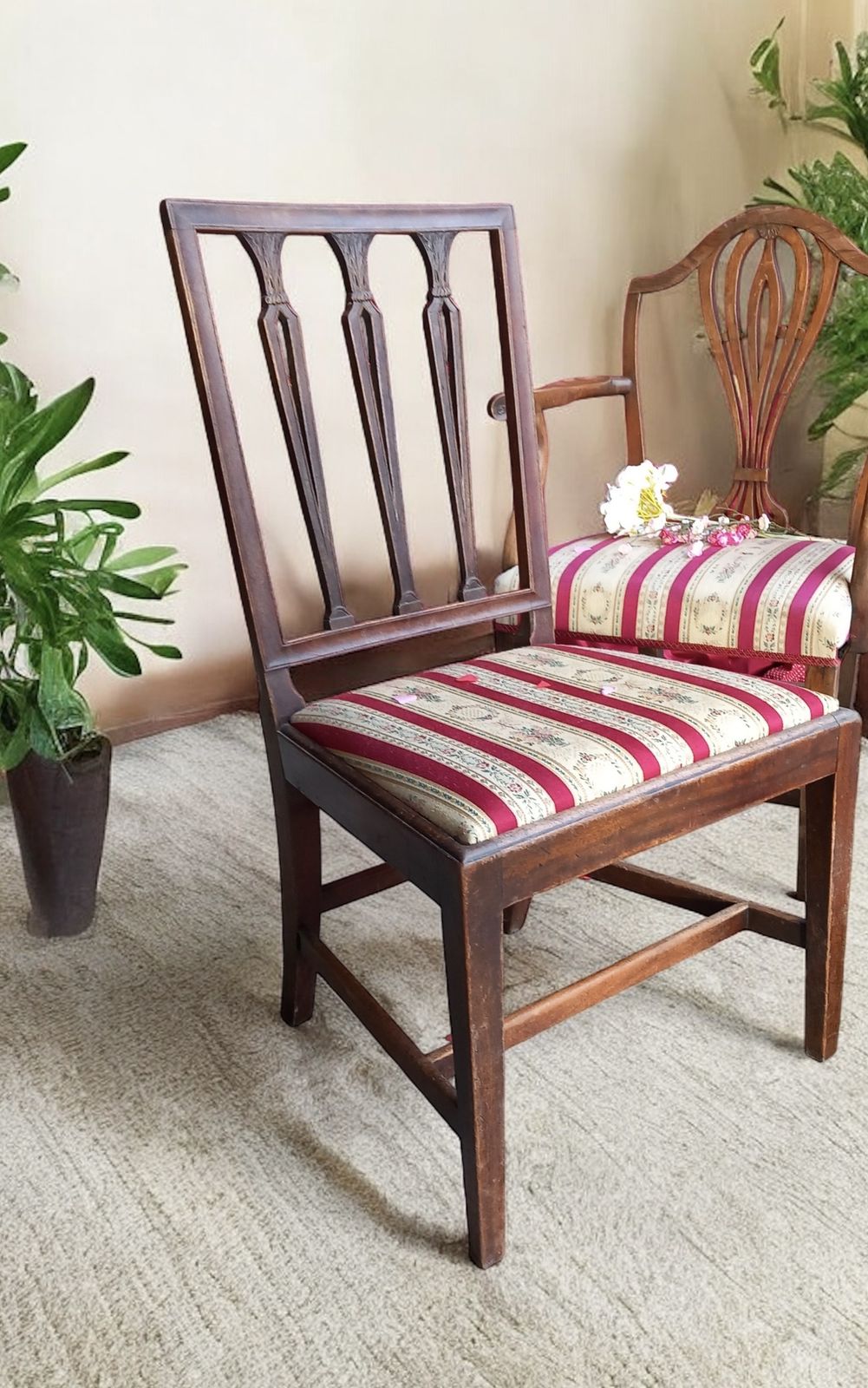 Early Victorian Hepplewhite Style Desk Chair And Two Side Chairs. photo vinterior