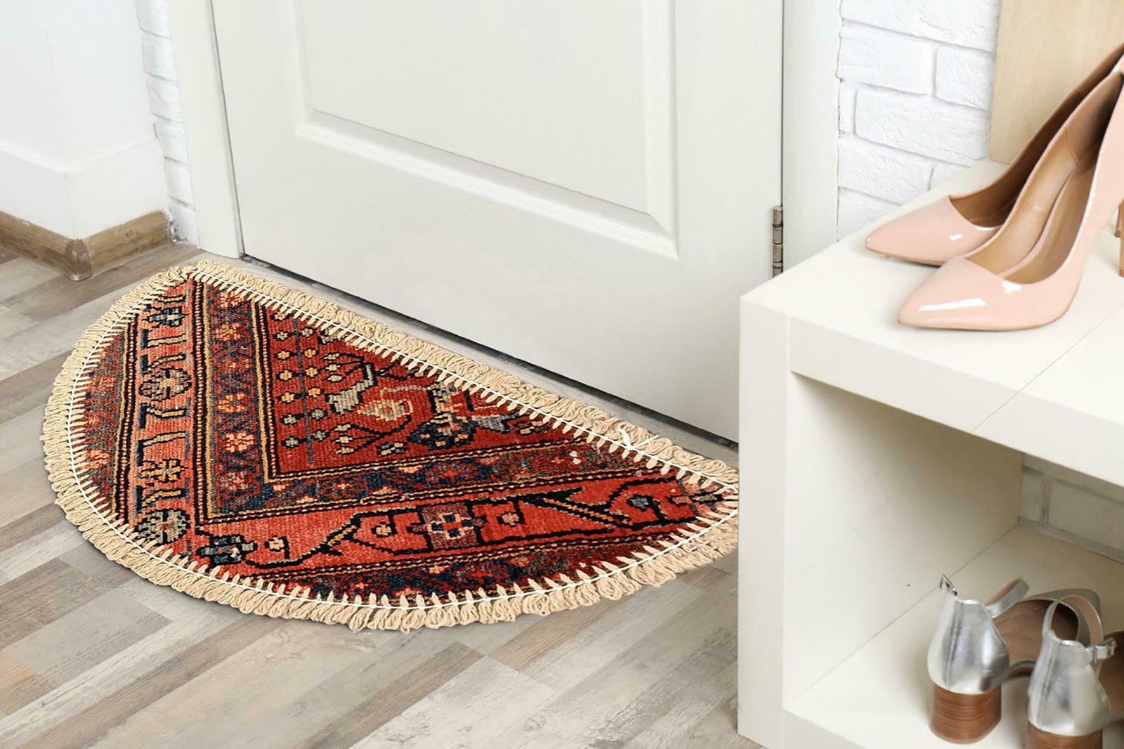 Handmade Rug Doormat Oriental Rug Half Circular Interior Carpet Mat Entrance Way photo vinterior
