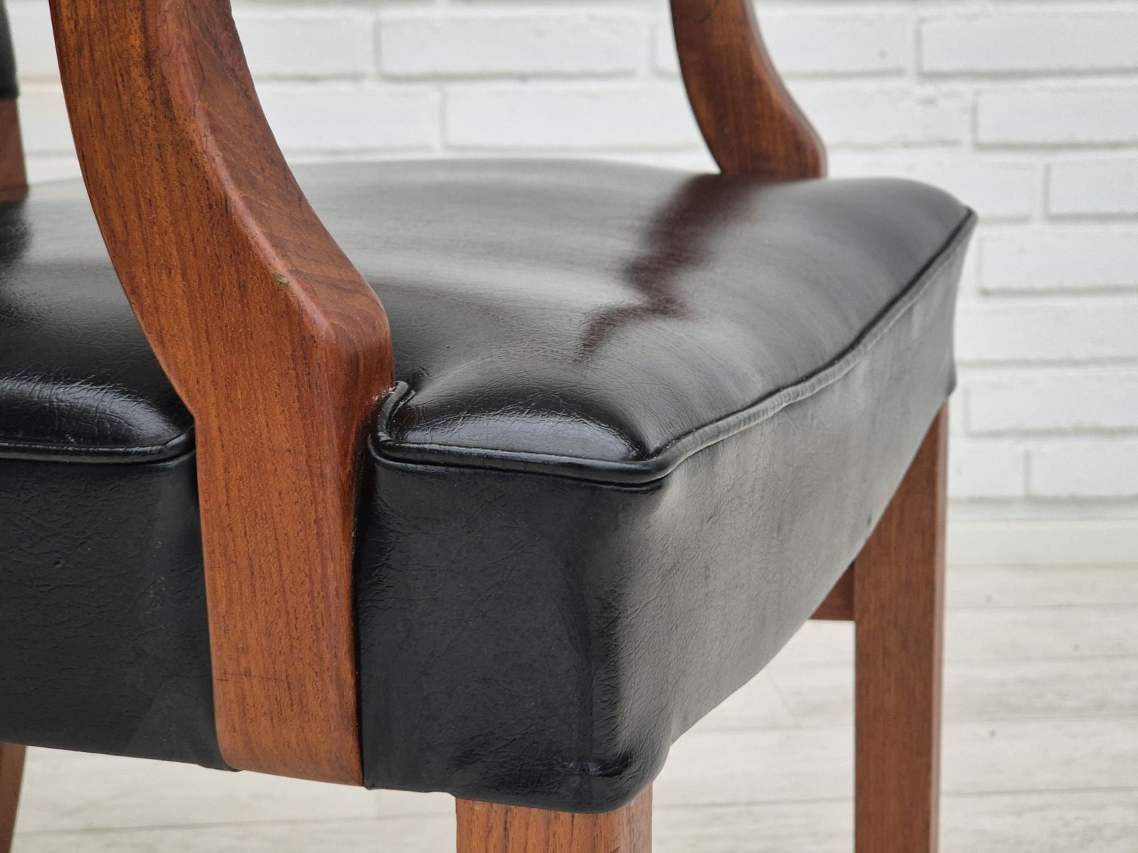 1960s, Danish Armchair, Original Very Good Condition, Teak Wood, Artificial Leather. photo 650.0