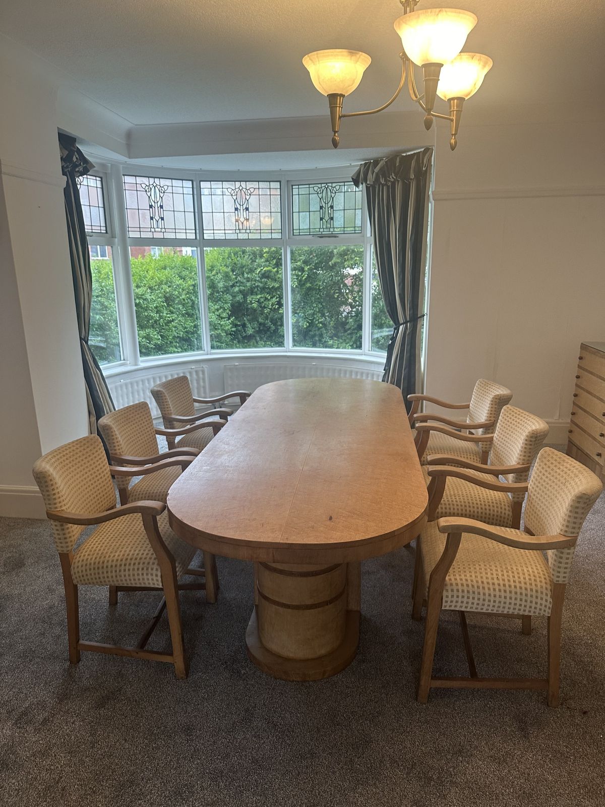 Art Deco Dining Suite With Chairs & Sideboard.Circa 1930s. In Birdseye Maple photo furniture