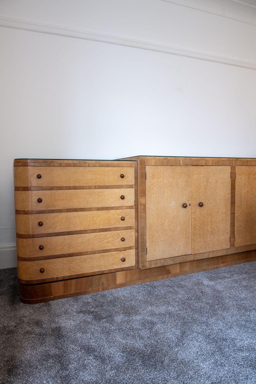 Art Deco Dining Suite With Chairs & Sideboard.Circa 1930s. In Birdseye Maple photo for sale