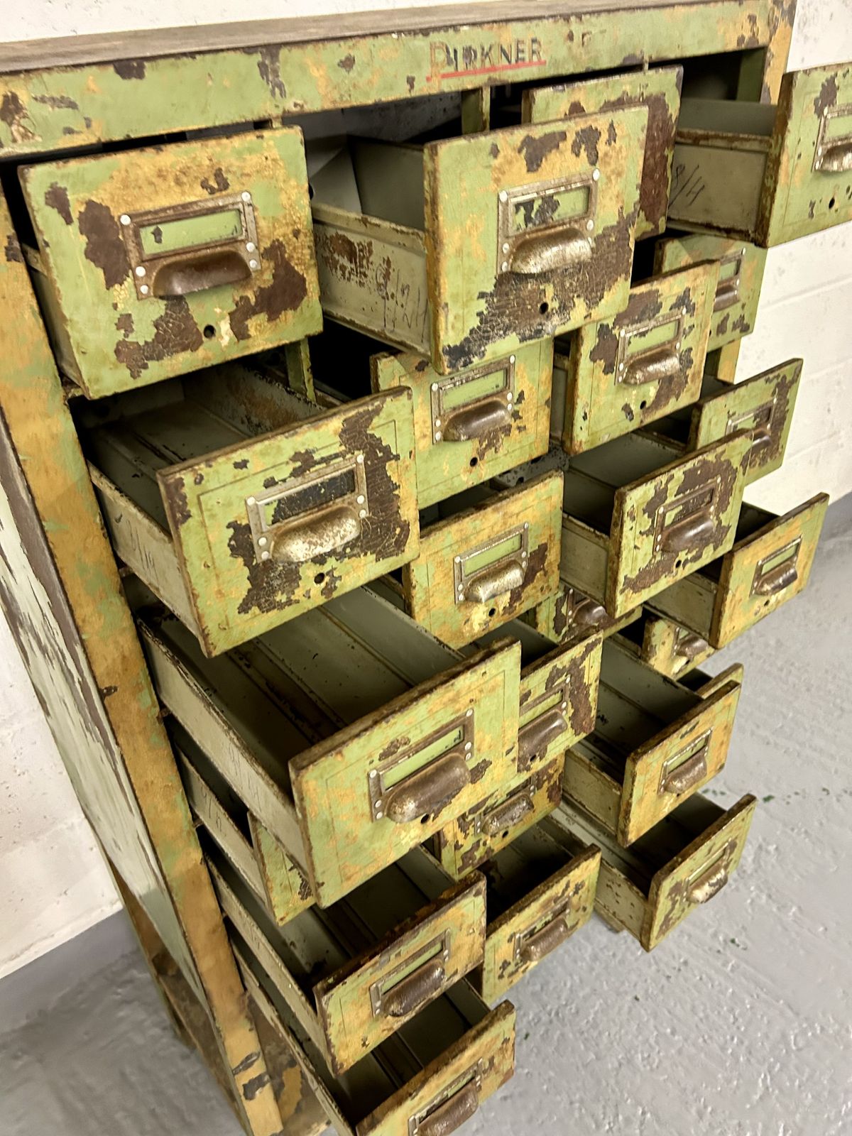 Industrial Bank Of Drawers Filing Chest Painted Metal photo vinterior