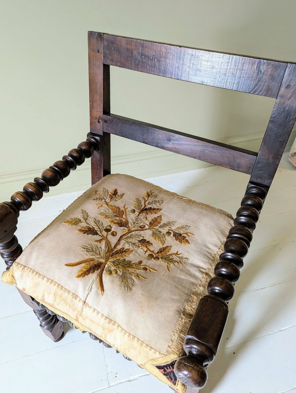 A Provincial French Antique Bobbin Carved Walnut Armchair With Cushion C1800 photo for sale